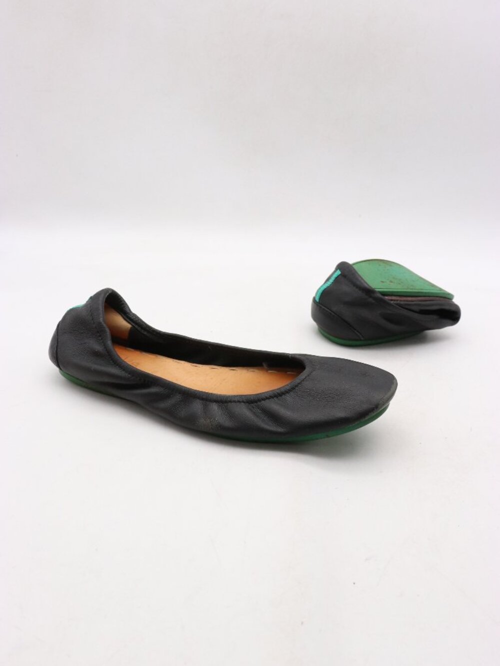 Tieks Black Leather Ballet Flats Women's Size 8 Slip On Round Toe Shoes